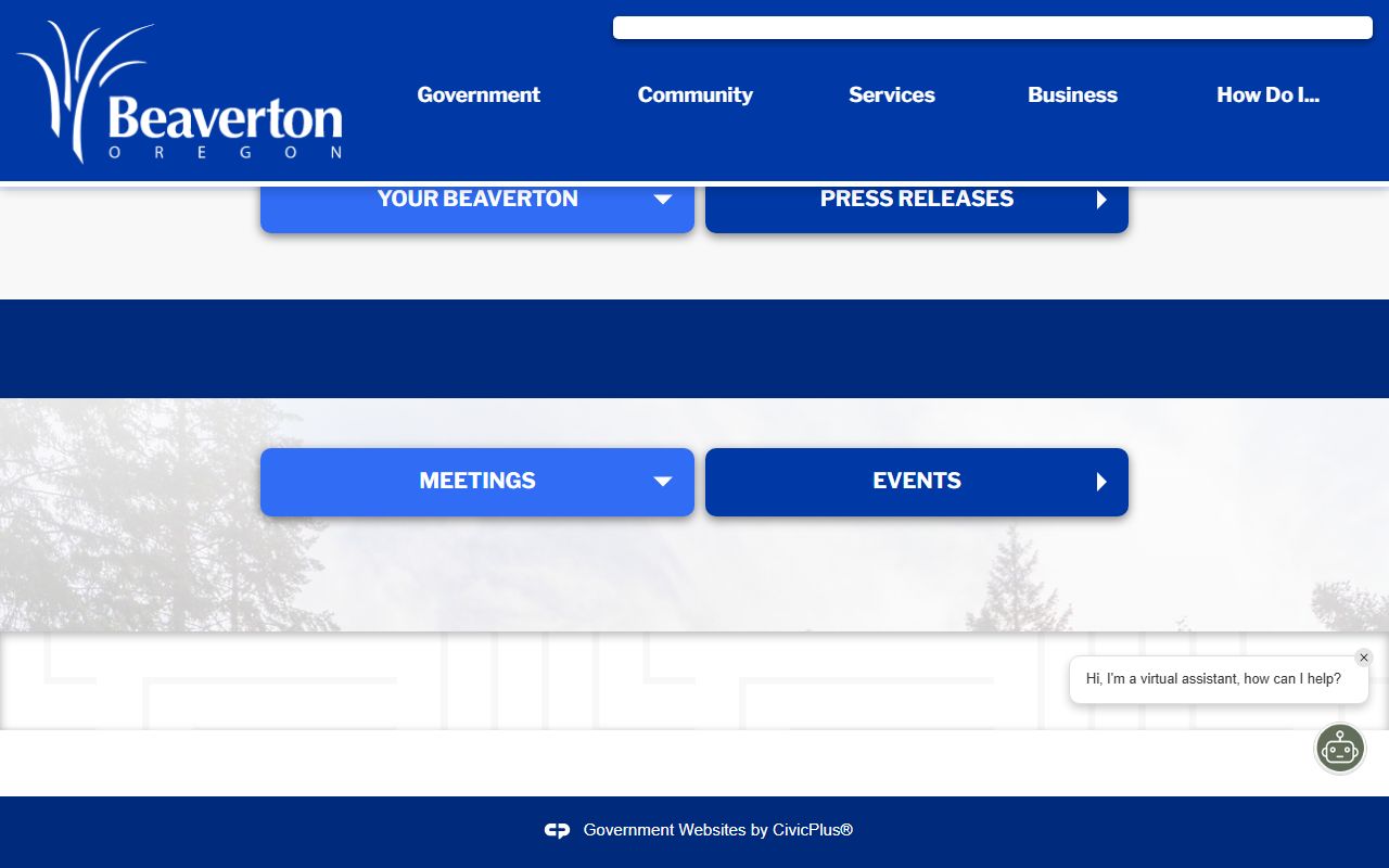 Beaverton city homepage with links to police and arrest records