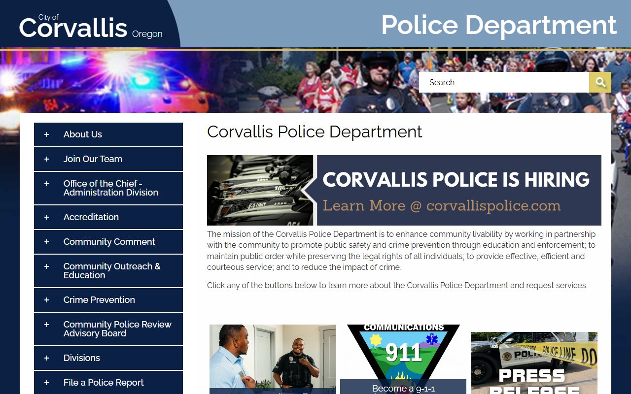 Corvallis Police Department website for arrest records and services