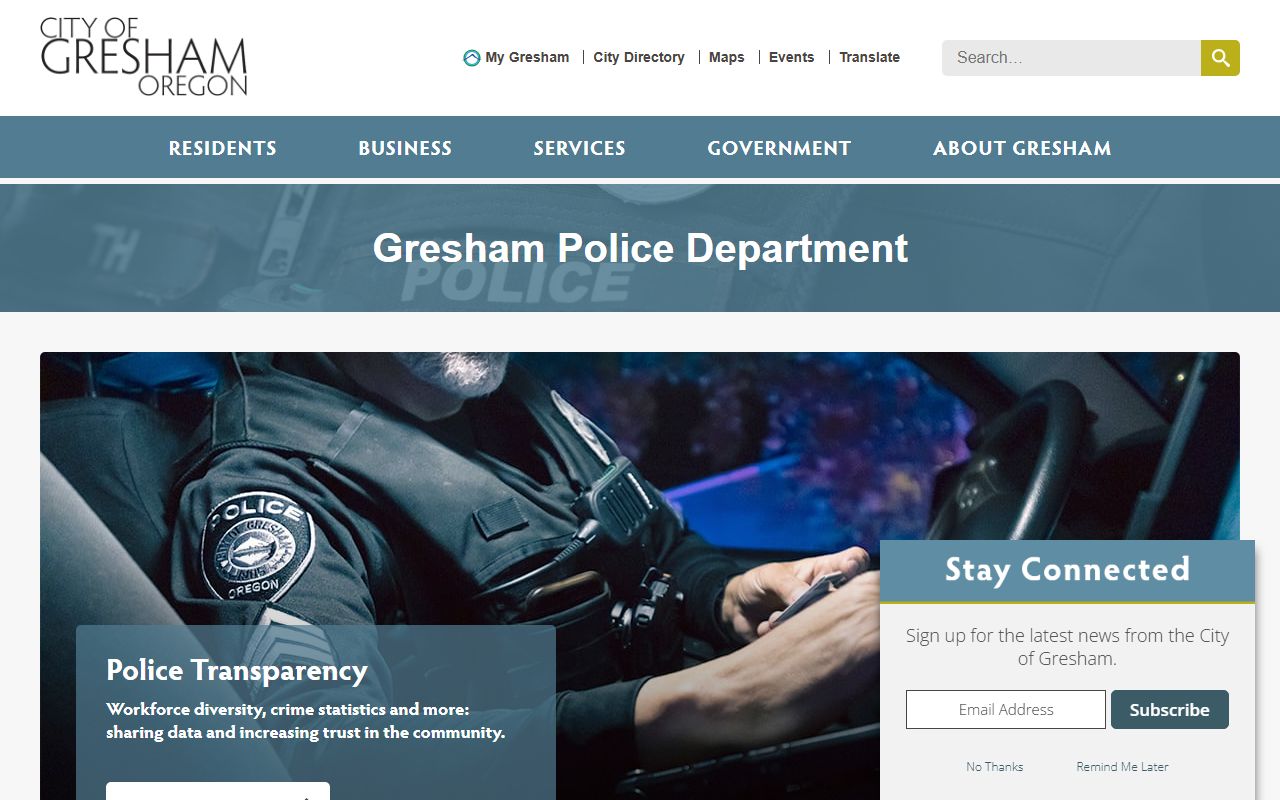 Gresham Police Department page for Gresham arrest records