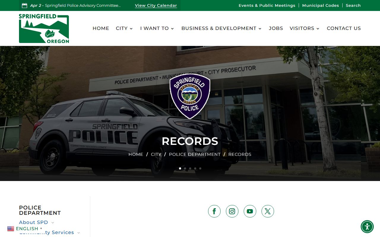 Springfield Police Records Unit page for arrest record requests