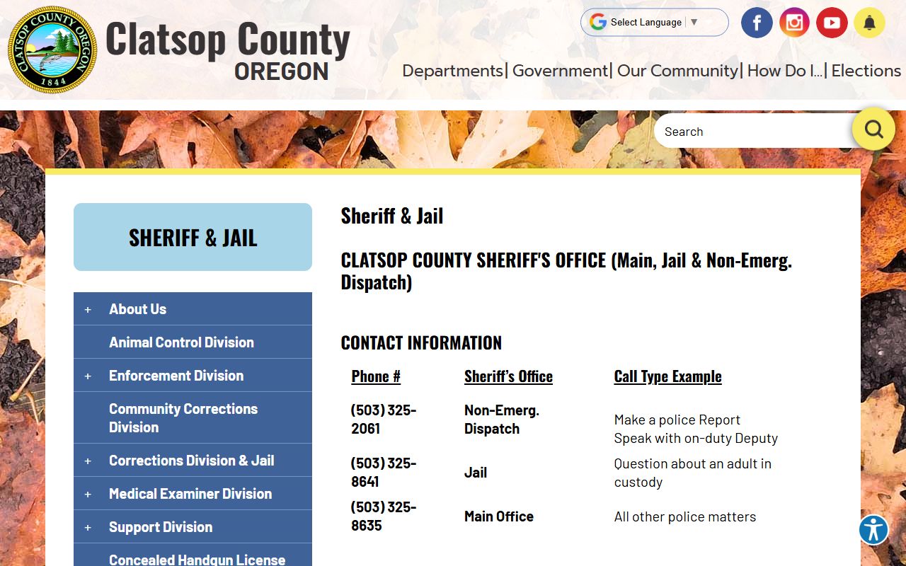Clatsop County Sheriff website for arrest records