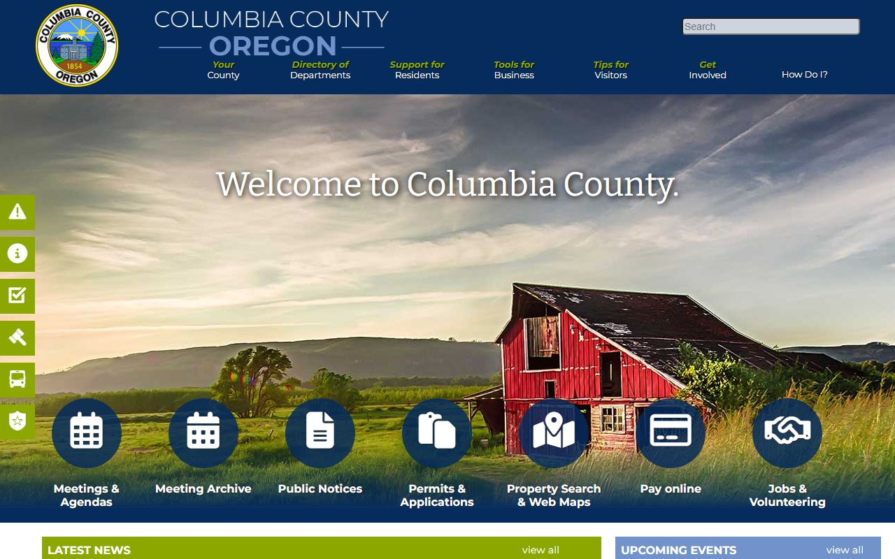Columbia County homepage with links to arrest records