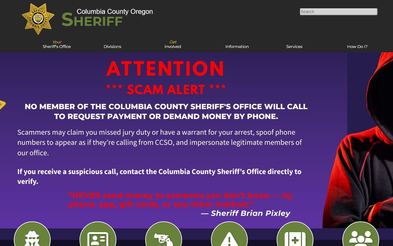 Columbia County Sheriff website for arrest records