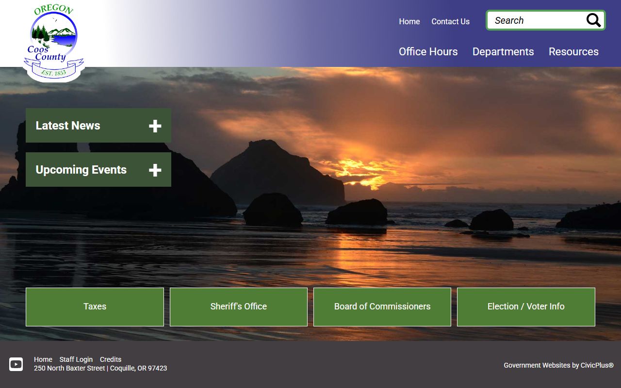 Coos County homepage with links to arrest records