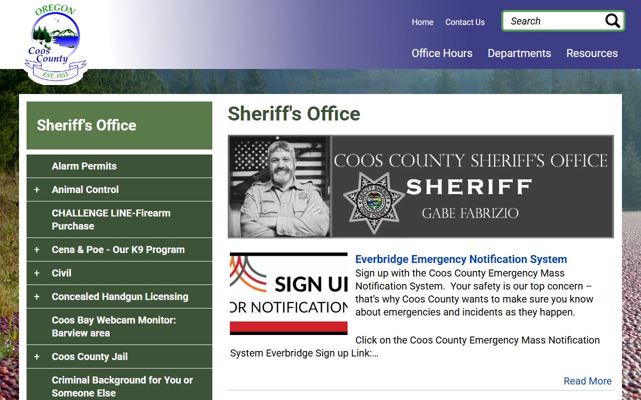 Coos County Sheriff website for arrest records