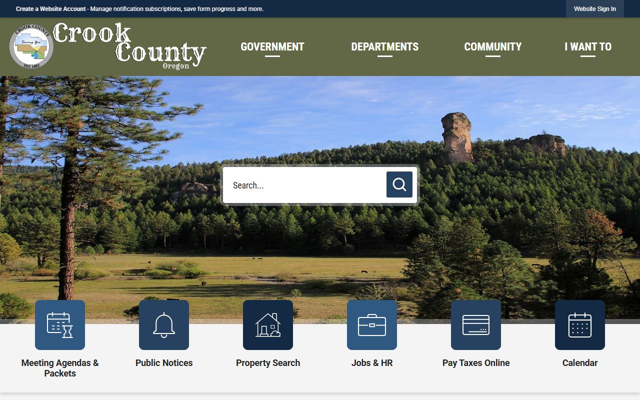 Crook County homepage with links to arrest records