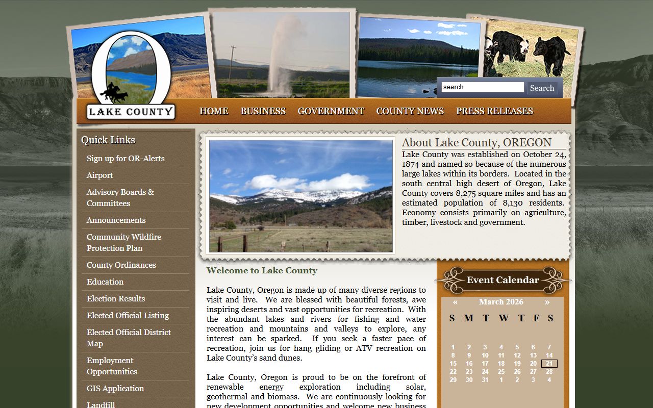 Lake County arrest records homepage in Lakeview Oregon