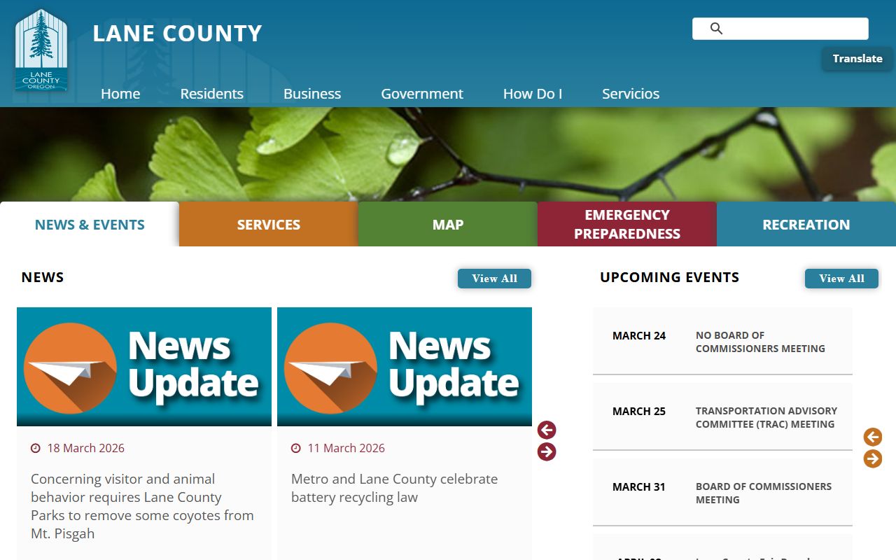 Lane County arrest records homepage in Eugene Oregon