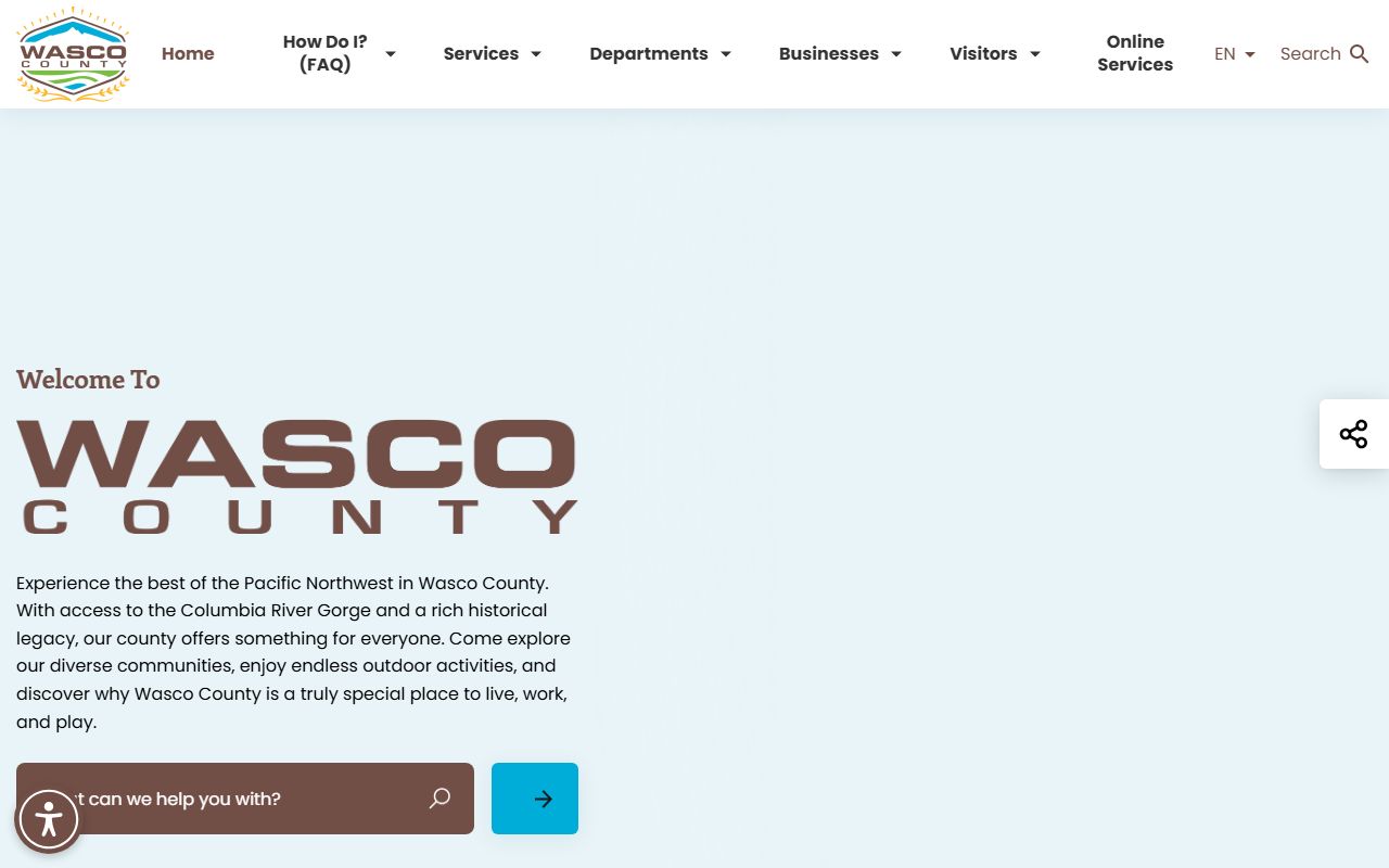 Wasco County homepage with links to sheriff office and arrest records