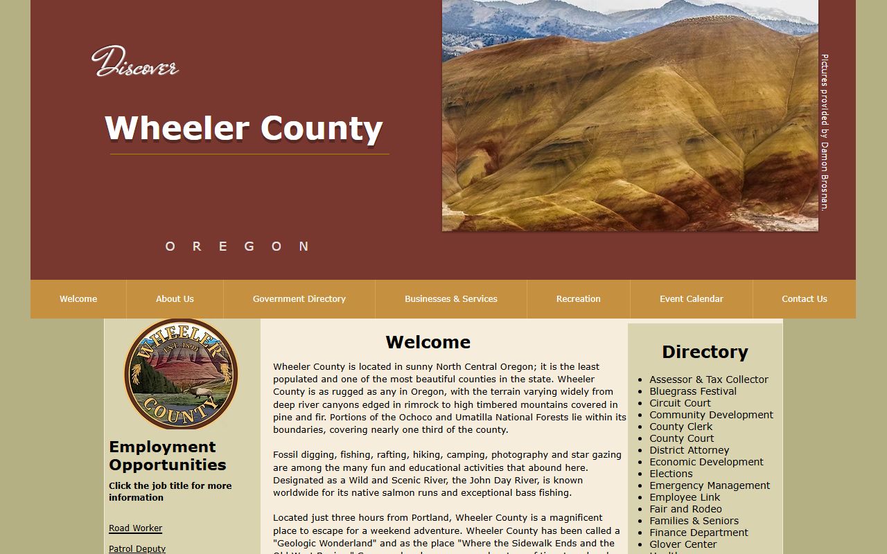Wheeler County homepage with links to sheriff and arrest records