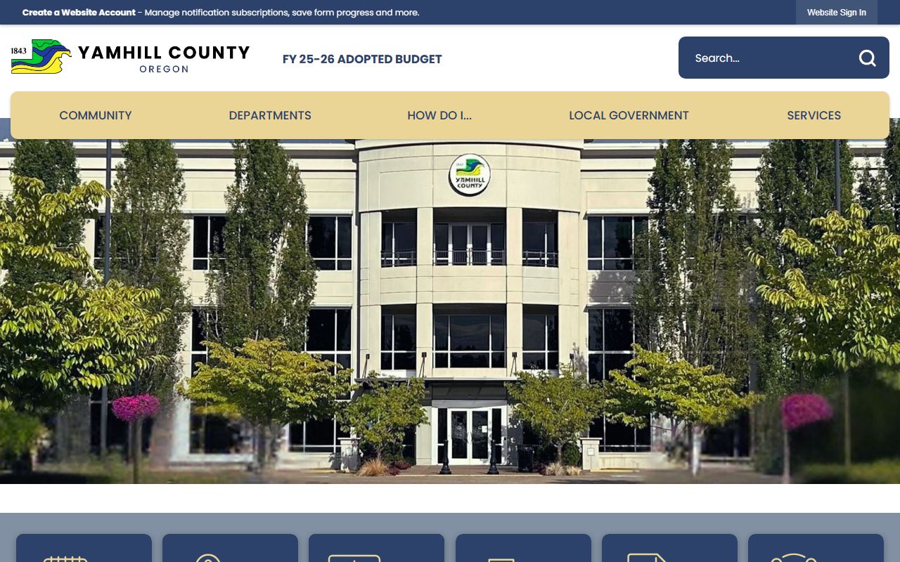 Yamhill County homepage with links to sheriff and arrest records
