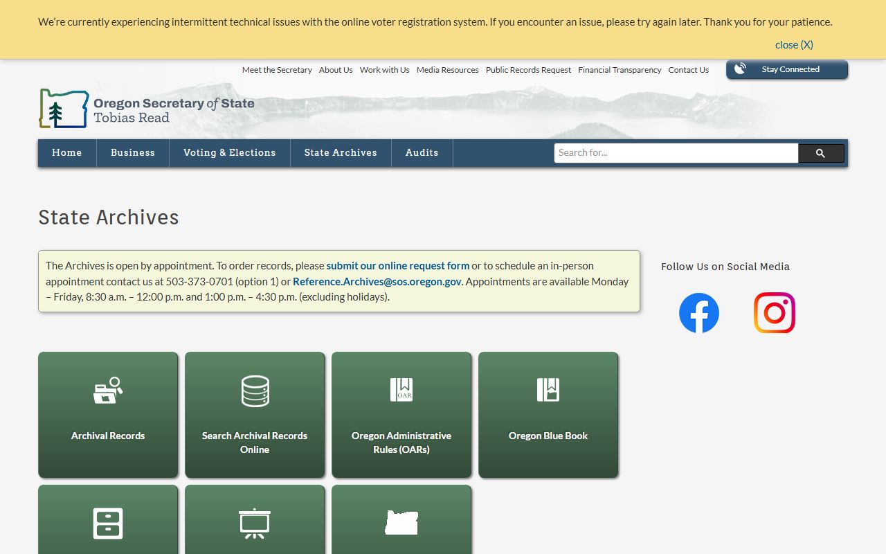 Oregon State Archives for historical arrest records